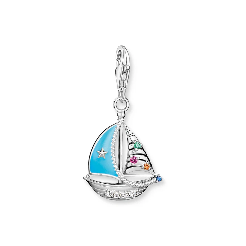 Thomas Sabo Charm Pendant Sailing Boat 925 Sterling Silver, Blackened, Cold Enamel