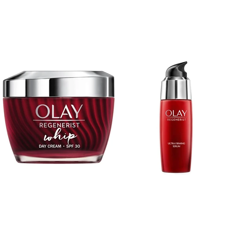 Olay Regenerist Whip SPF Face Moisturiser 50ml, SPF30 & Regenerist Face Serum, Ultra Firming Peptide Day Serum With Amino Peptide Complex II + Vitamin B3, 50 ml