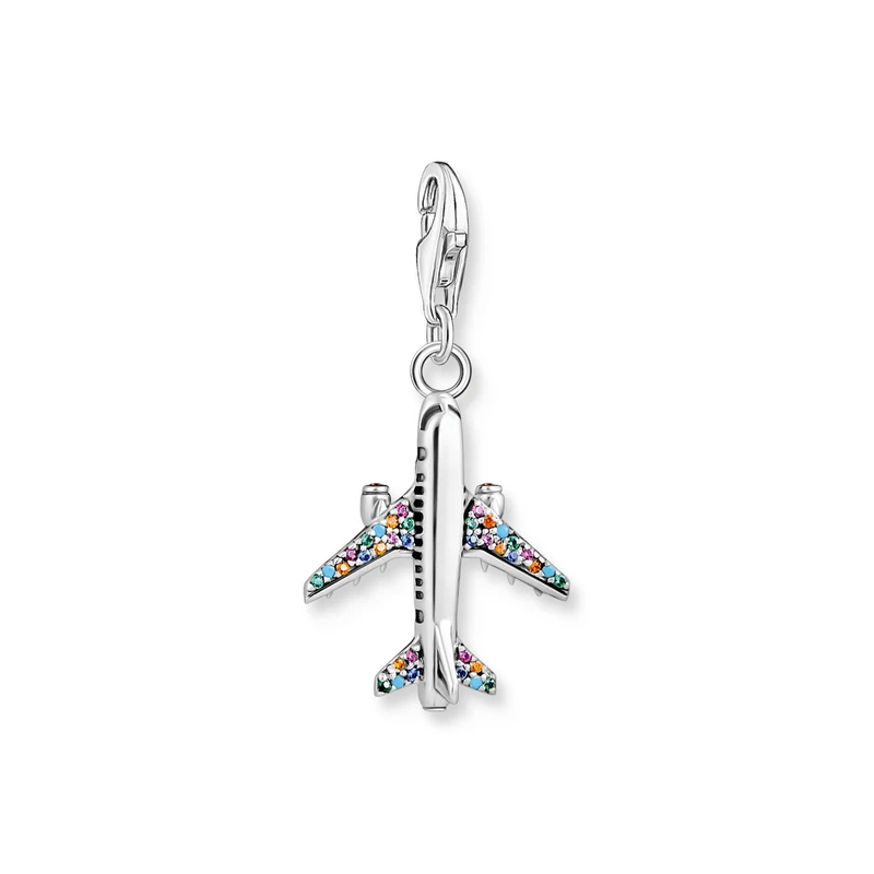 Thomas Sabo Charm Pendant Aeroplane 925 Sterling Silver, Blackened - Image 1