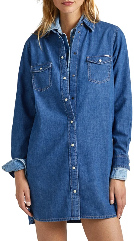 Pepe Jeans Women's Maya Shirt Dress, Blue (Denim), S