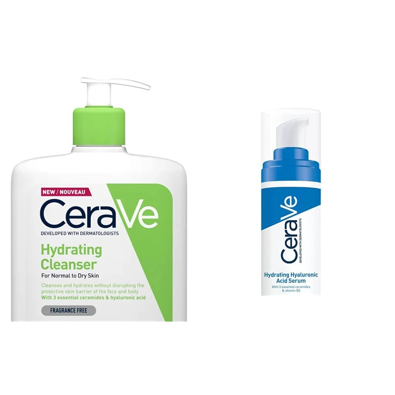 CeraVe Hydrating Cleanser for Normal to Dry Skin 1 Litre & Hydrating Hyaluronic Acid Serum 30ml For All Skin Types with Hyaluronic Acid and 3 Essential Ceramides - Image 1