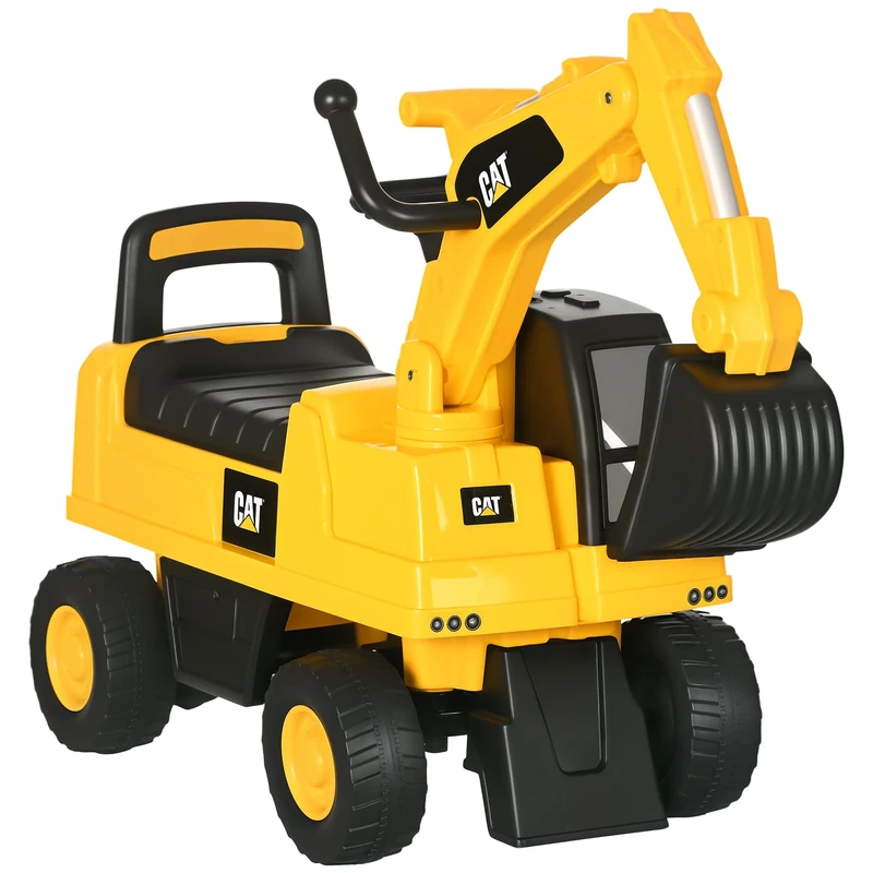 HOMCOM CAT Licensed Kids Ride on Digger Toddler Pretend Construction Play Toy Foot-To-Floor Ride-On Toy w/Manual Shovel, Horn, Hidden Storage, for Ages 1-3 Years - Image 1