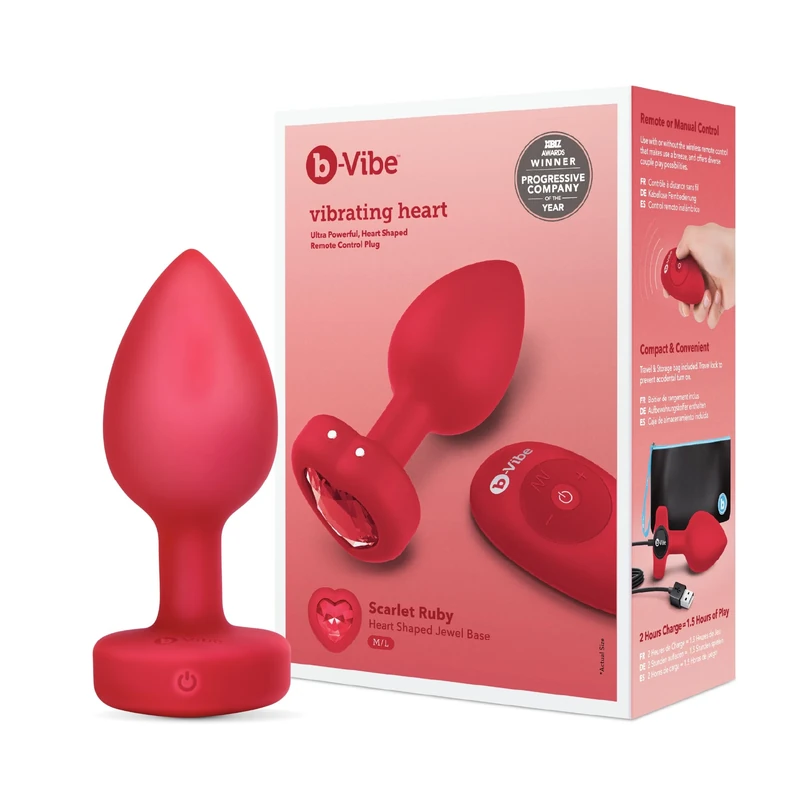 b-Vibe - TheVibrating Heart Plug M/L - USB Rechargeable & Remote Controlled Butt Plug
