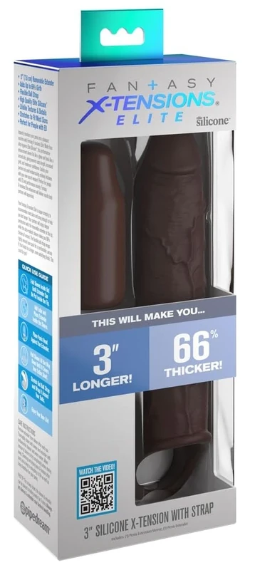 Pipedream Fantasy X-tensions Elite 3" Silicone X-Tension with Strap - Brown Brown 24.1 cm