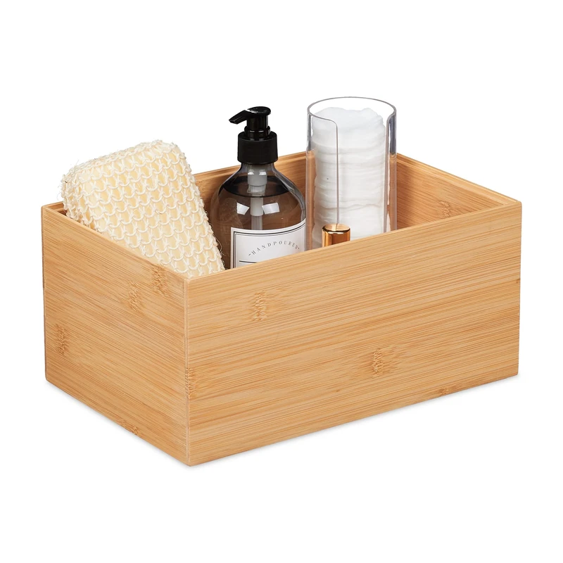 Relaxdays Storage Box, Stackable, Dimensions H x W x D: 14 x 30 x 20 cm, Bamboo, Natural