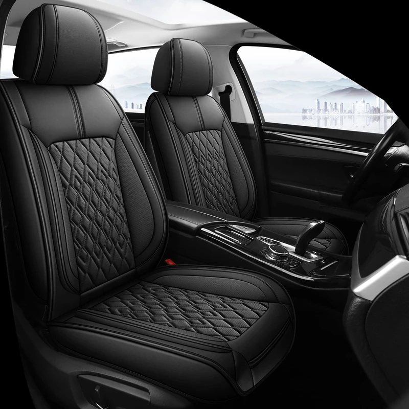 Pariitadin Full Set PU Leather Car Seat Covers, Waterproof Breathable Anti-Slip Fit Most Cars Sedan Trucks SUV Black