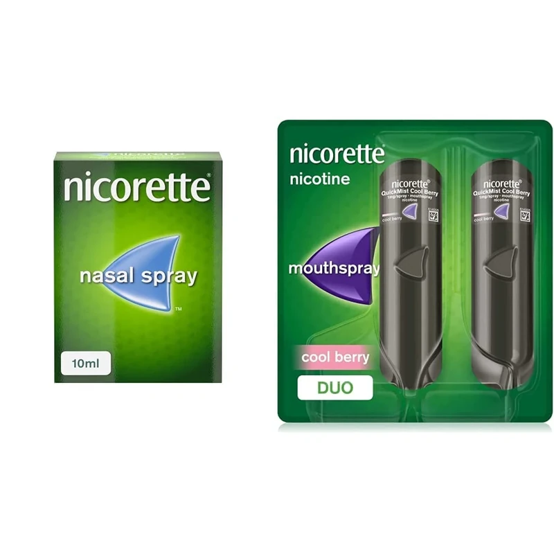 Nicorette Nasal Spray Nicotine, 10 ml (Stop Smoking Aid) & QuickMist Cool Berry Mouth Spray Nicotine-Duo-2 x 150, 1 mg (Stop Smoking Aid)