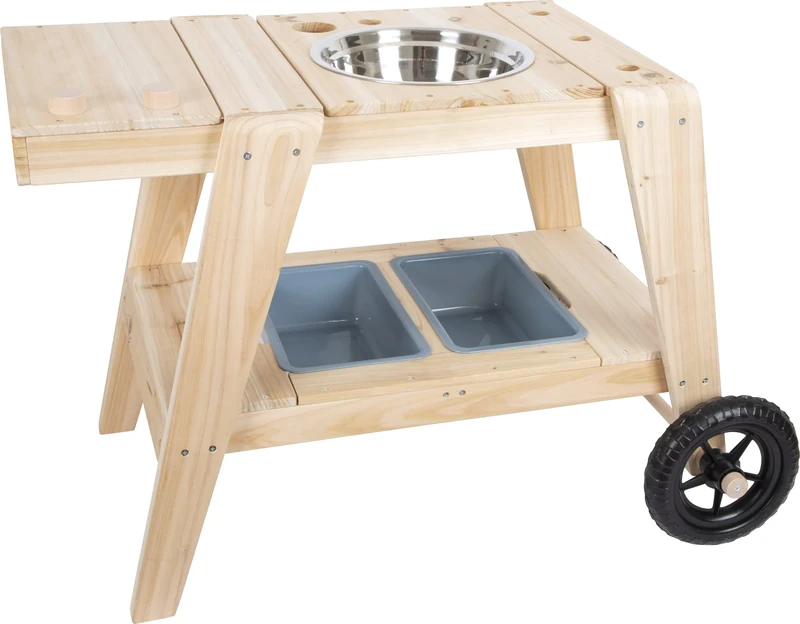 small foot Compact Mud Kitchen, wood, practical outdoor kitchen in a compact size with wheels, for ages 3+ years, 12421