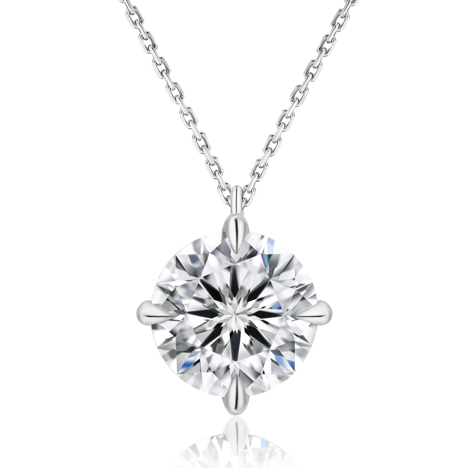 KRKC Moissanite Necklace for Women, 0.5-3CT Lab-Grown Diamond Solitaire Pendant Necklace, White Gold S925 Sterling Silver for Birthday Wife Mom (Classic Claw-White Gold, 6.5mm-1CT)