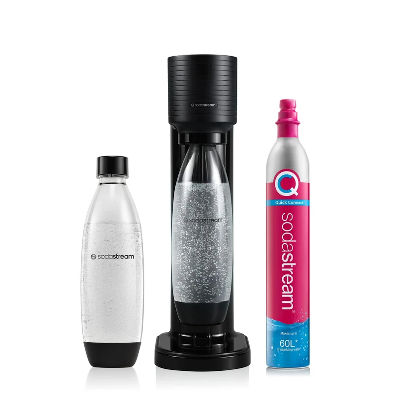 Sodastream Gaia Manual Sparkling Water Maker - Cordless Sparkling Water Machine with 1 Litre Reusable BPA-Free Water Bottle for Carbonating and 60 Litre Quick Connect Co2 Gas Cylinder - Black