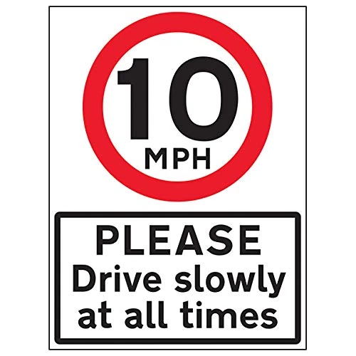 VSafety 10 MPH Please Drive Slowly - 600x800mm Class RA1 Reflective 3mm Aluminium Composite With Anti-Graffiti Coating & Fixing Channel Safety Sign