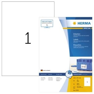 HERMA Self Adhesive Multipurpose Inkjet Labels, 1 Label per A4 Sheet, 80 Sheets, 210 x 297 mm, 80 Labels, Blank Universal Labels Stickers, Sticky Labels for Inkjet Printer, White