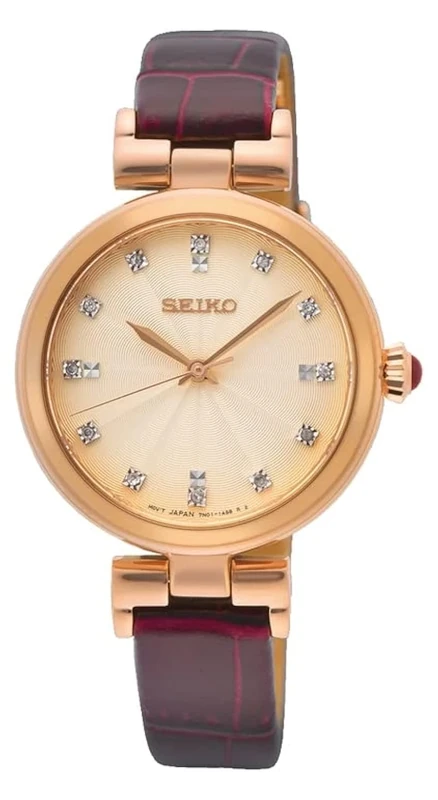 Seiko Women's | Rose Gold Dial | Red Leather Strap SRZ548P1