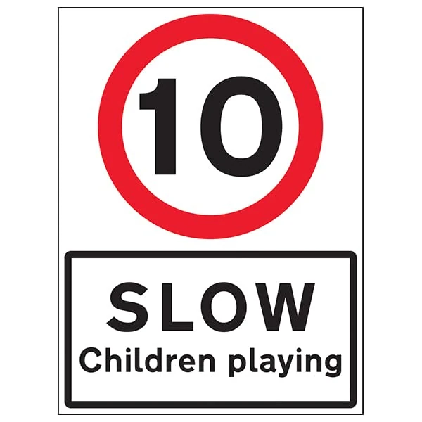 VSafety 10 MPH Children Playing - 600x800mm 3mm Aluminium Composite With Anti-Graffiti Coating & Fixing Channel Safety Sign