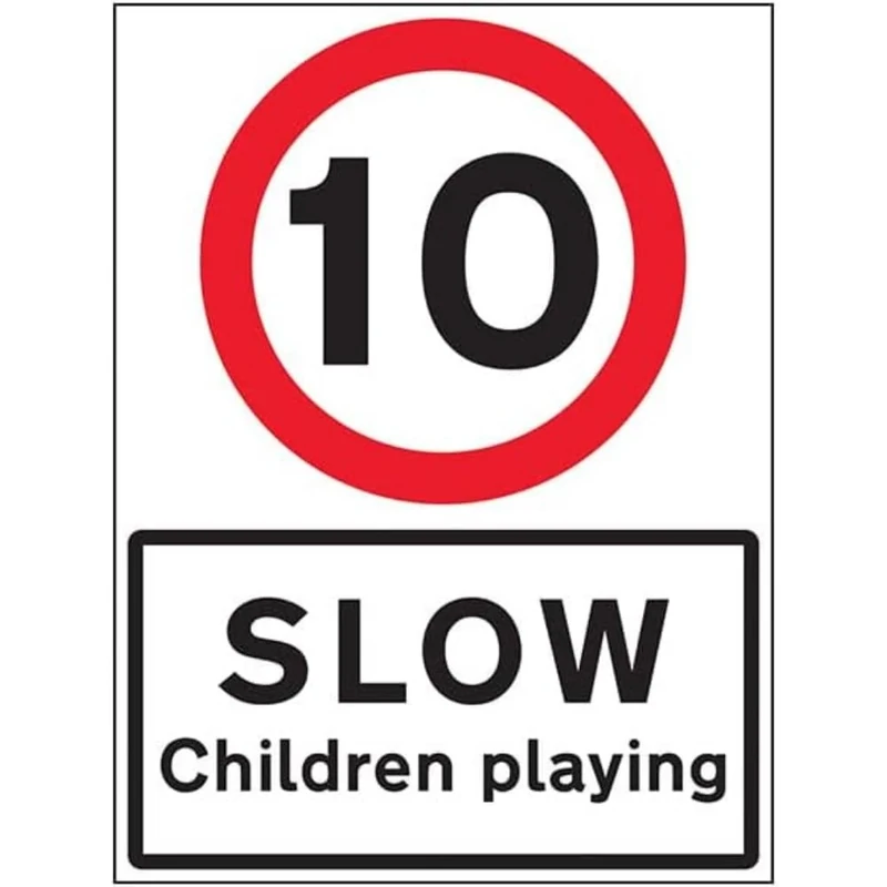 V Safety 10 MPH Children Playing - 600x800mm Class RA1 Reflective 3mm Aluminium Composite With Fixing Channel Safety Sign
