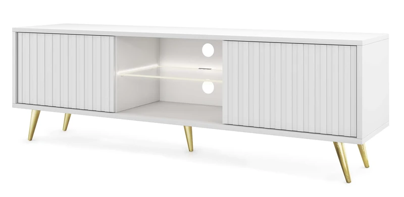 Selsey Bello TV Cabinet Sideboard with Slats, 135 cm, Golden Legs, White