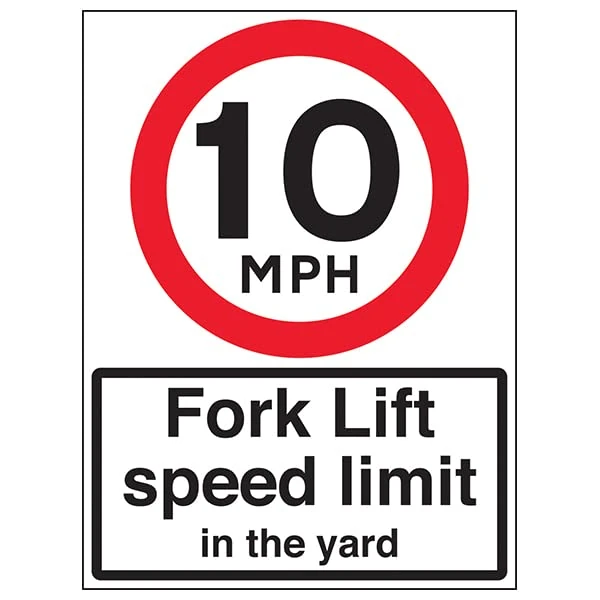 VSafety 10 MPH Fork Lift Speed - 600x800mm 2mm Rigid Plastic Safety Sign