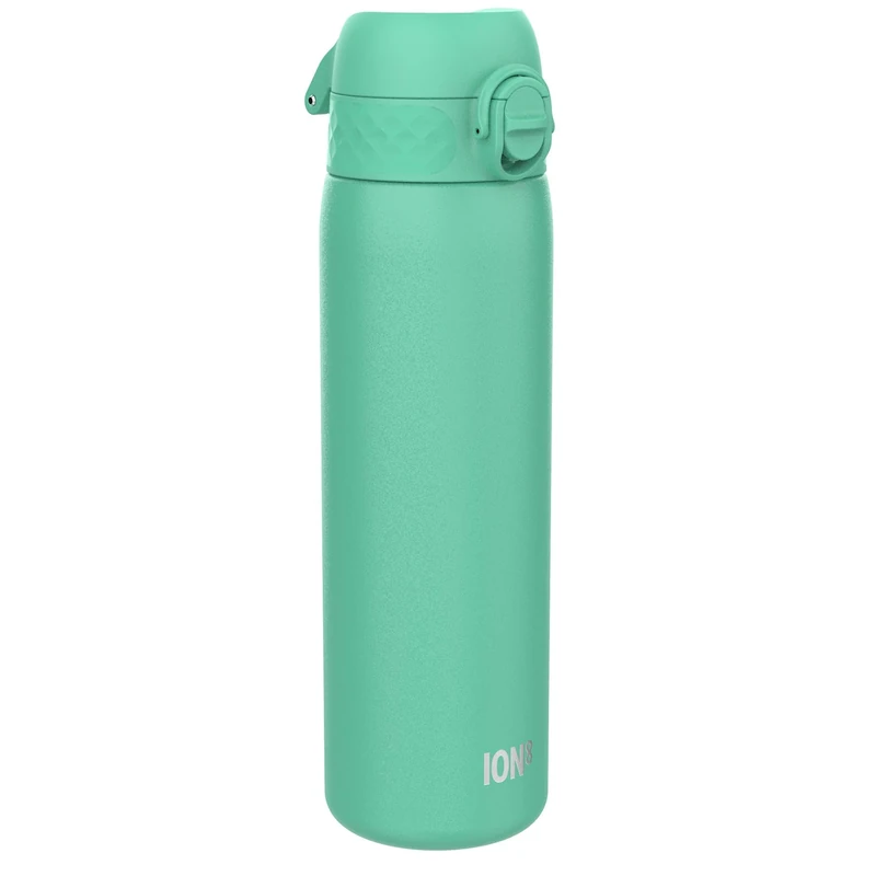 Ion8 Lightweight Steel Water Bottle, 600 ml/20 oz, Non-Insulated, Leak Proof, Easy to Open, Secure Lock, Dishwasher Safe, Flip Cover, Fits Cup Holders, Carry Handle, Metal Water Bottle, Teal Green