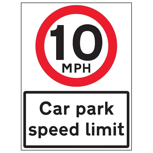 VSafety 10 MPH Car Park Speed Limit - 600x800mm Class RA1 Reflective 3mm Aluminium Composite With Fixing Channel Safety Sign