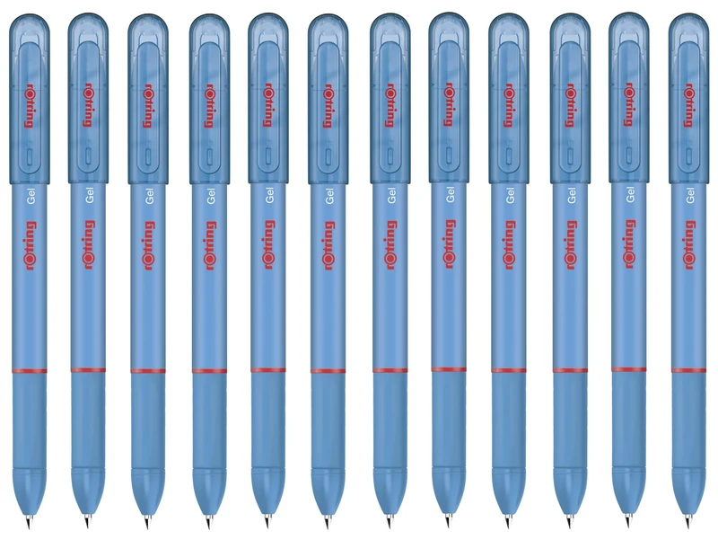 rOtring Gel Rollerball Pens - Medium Point 0.7mm - Light Blue Ink - Pack of 12 - Smooth Quick Drying Gel Ink - Rubber Grip