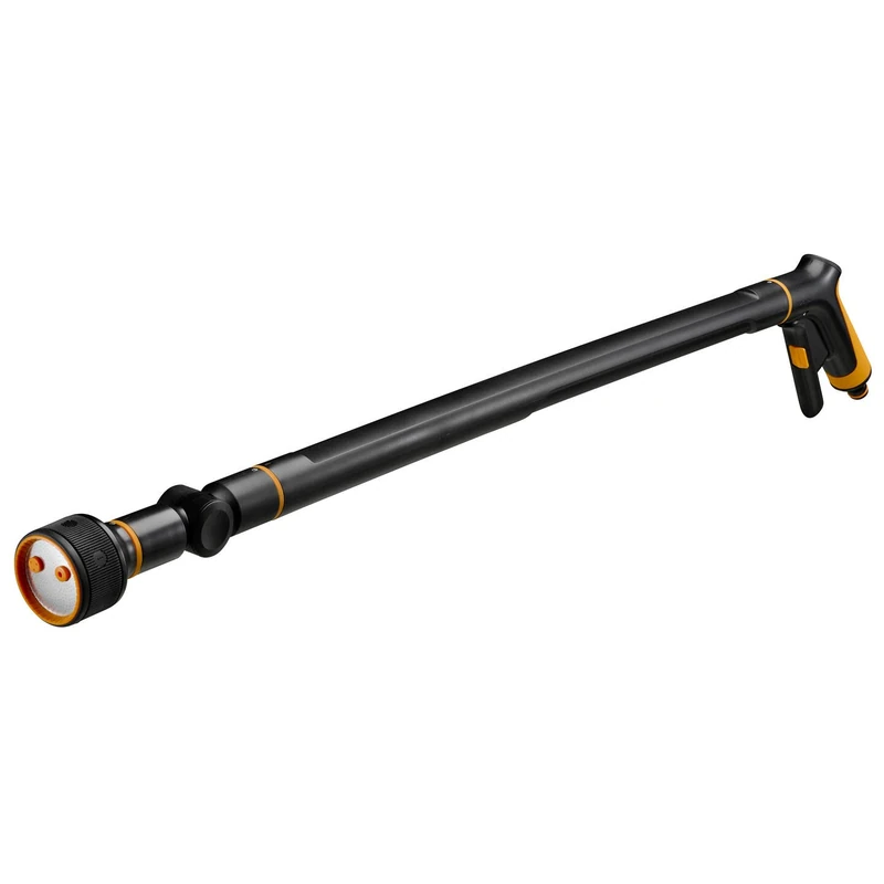 Fiskars watering wand with 3 functions, swivelling SoftGrip nozzle head, flow control with front regulator, universal size, length: 74 cm, 442 g, black/orange, 1065488