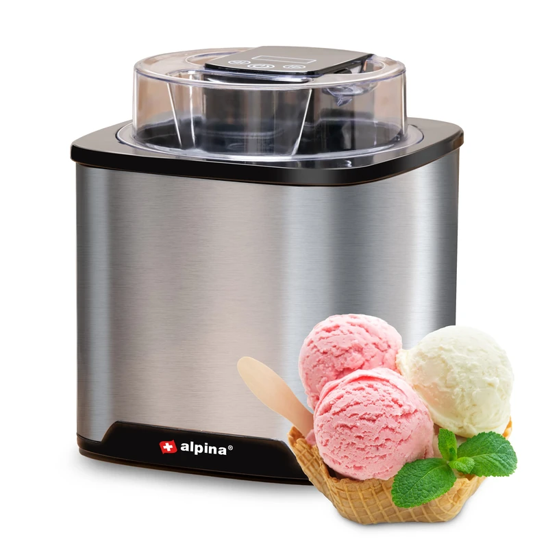 alpina IJsmachine - Roomijs, Frozen Yoghurt, Sorbet, etc. - 2L - Zelfuitschakeling - RVS - Zilver - Image 1