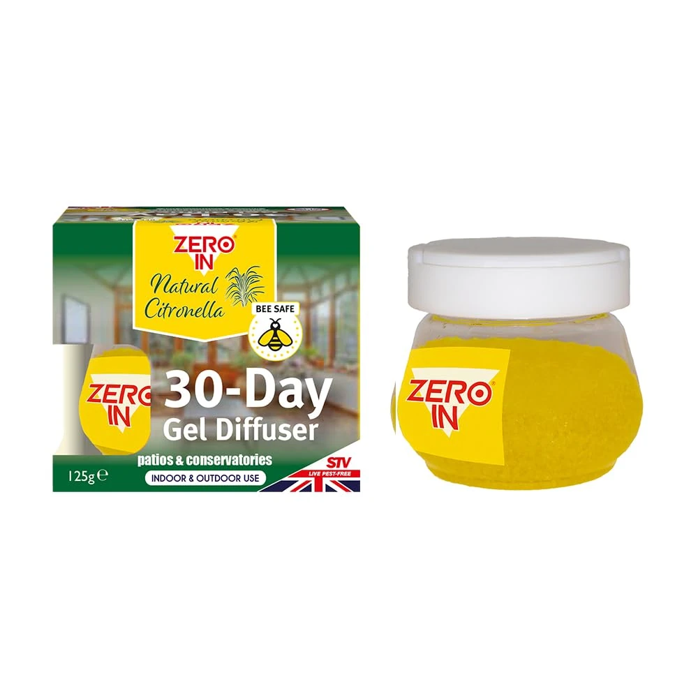 Zero In 30-Day Gel Diffuser, Natural Citronella, Mosquito Repeller, Indoor and Outdoor Use, Bee Safe, Travel Size