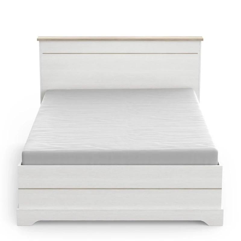 Demeyere Lit 140x190 Extensible Lit 140x200 Moderne 2 Tiroirs – Coloris Blanc & Chêne - 153,4 x 214,7 x 102,2 cm