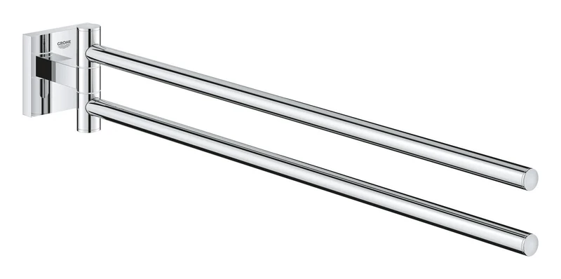 GROHE Start Cube Towel Bar – Bathroom Wall Mounted Towel Holder with 2 Swivel Arms (Metal, Concealed Fastening, Including Screws and Dowels, Durable Sparkling Sheen), Size 438 mm, Chrome, 40976000