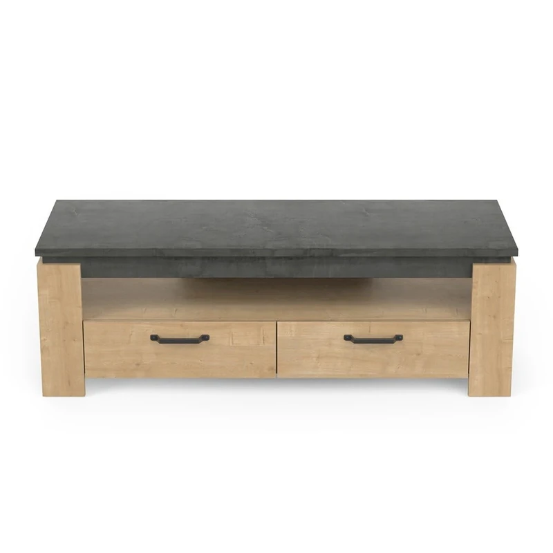 Demeyere TV Unit with 2 Drawers – Oak and Anthracite Grey Decor – French Product – Modern Style for Living Room – L 140 cm x W 42 cm, Engineered Wood, Brown, L 140 x P 42 x H 47 cm