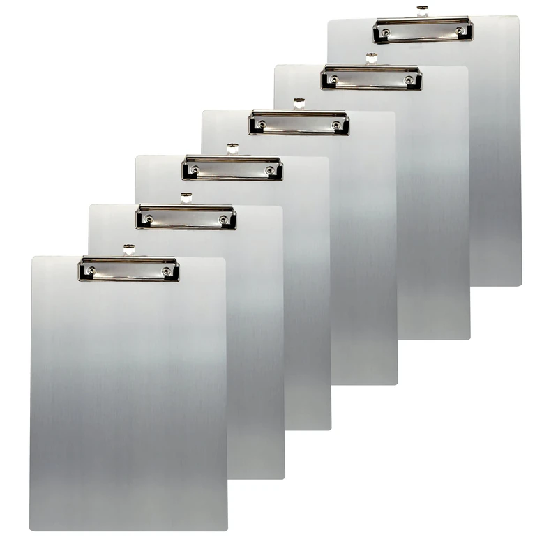 Pack of 6 | A4 Aluminium Clipbboard, Rust Proof, Rubberized Metal Clamp, Durable Assorted Coloured Paper Holder Writing Memo Document Form Holder, Menu Writing Board, Grey Color, TKD8025-grey-6x
