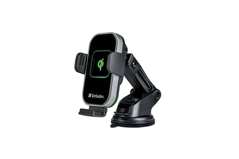 Verbatim Qi Fast Wireless Car Charger FWC-02, Mobile Phone Holder with Charging Function for Car, Inductive Mobile Phone Charging Station, Fluorescent Car Charger for iPhone and Android