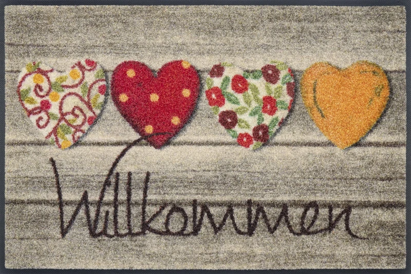 wash+dry Doormat with German Text Welkommen Greetings 50 x 75 cm, Washable inside and outside - Image 1