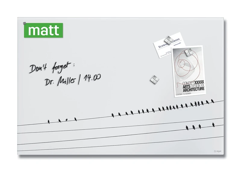 SIGEL GL284 Artverum Magnetic Glass Board, birds White, 60 x 40 cm, safety Glass