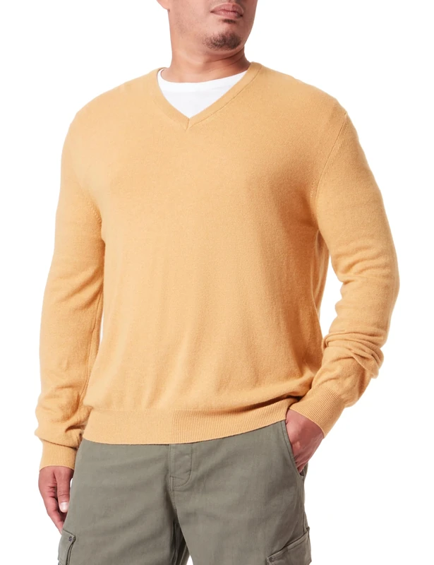Hackett London Men's Merino Cash Mix V Pullover Sweater, Yellow (Mustard), L