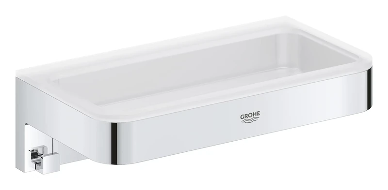 GROHE Start Cube Shower Basket – Bathroom Wall Mounted Shelf (Metal and Plastic, Including Screws and Dowels), Size 200 mm, Extra easy to fit with GROHE QuickGlue, Chrome, 41107000