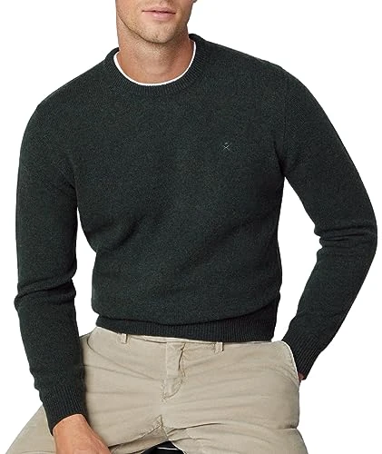 Hackett London Men's Lambswool Crew Pullover Sweater, Green (Dark Green), S