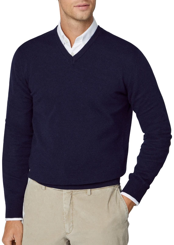 Hackett London Men's Merino Cash Mix V Pullover Sweater, Blue (Navy), S