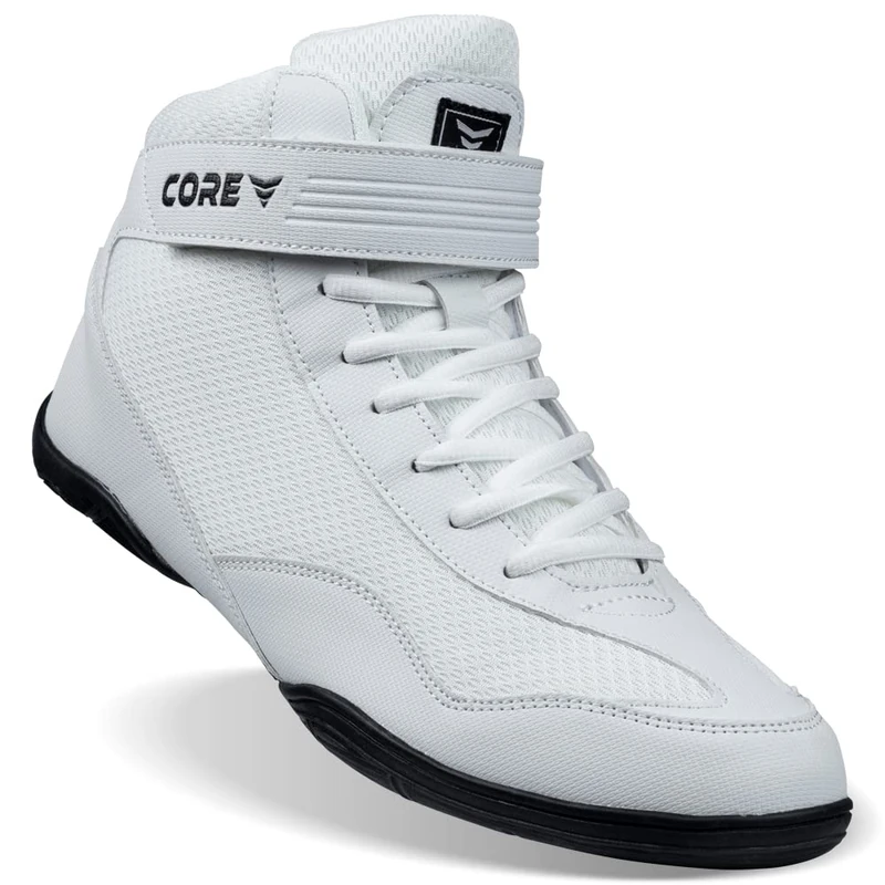 CORE Wrestling Shoes for Men, Women and Children - Non-Slip Martial Arts Shoes - Robust Training Shoes Suitable for Wrestling, Boxing and Weightlifting - White, 7 UK