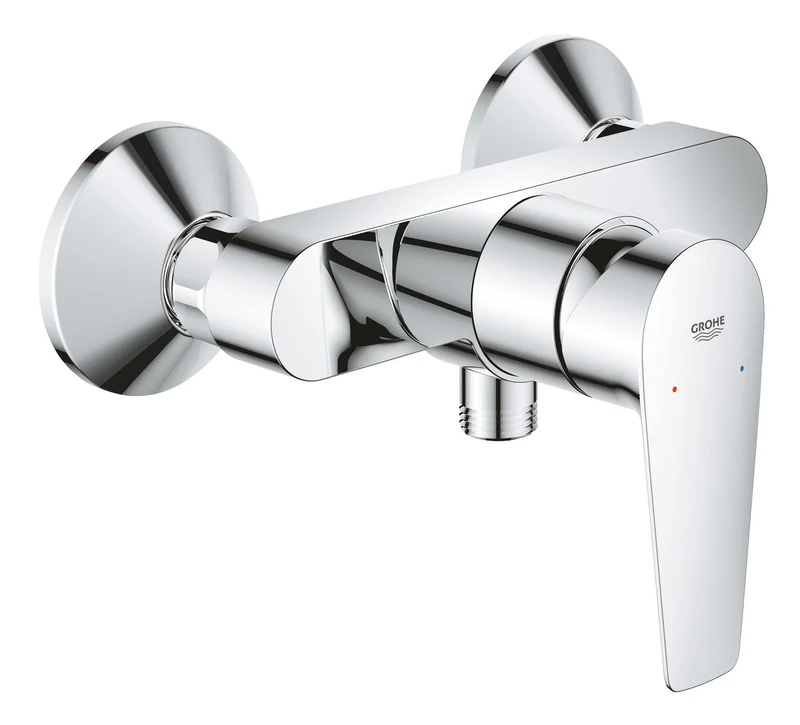GROHE Start Edge - Wall Mounted Single Lever Exposed Shower Mixer Tap (Metal Lever, 35 mm Ceramic Cartridge, Water Saving Adjustable Flow Rate Limiter, Scalding Protection), Chrome, 24197001