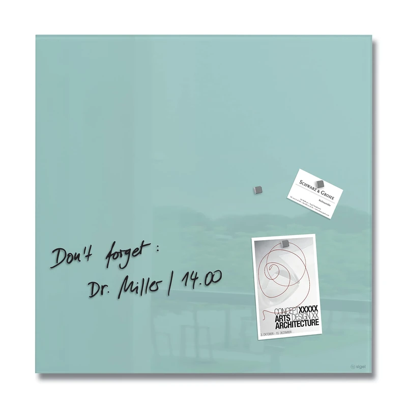 SIGEL GL143 Artverum Magnetic Glass Board, aquamarine, 48 x 48 cm, safety Glass