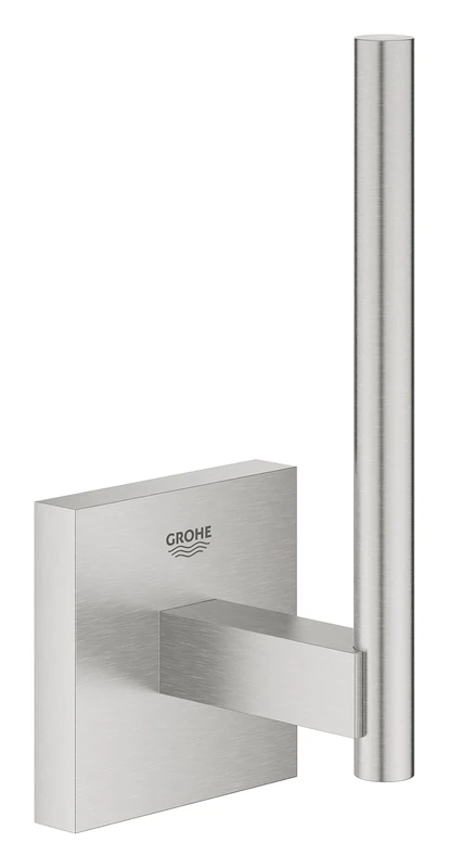 GROHE Start Cube Spare Toilet Roll Holder (Material: Metal, Wall Mounted, Concealed Fastening, with Screws and Dowels), Size 134 mm, Extra Easy to Fit with GROHE QuickGlue, Stainless Steel, 40979DC0