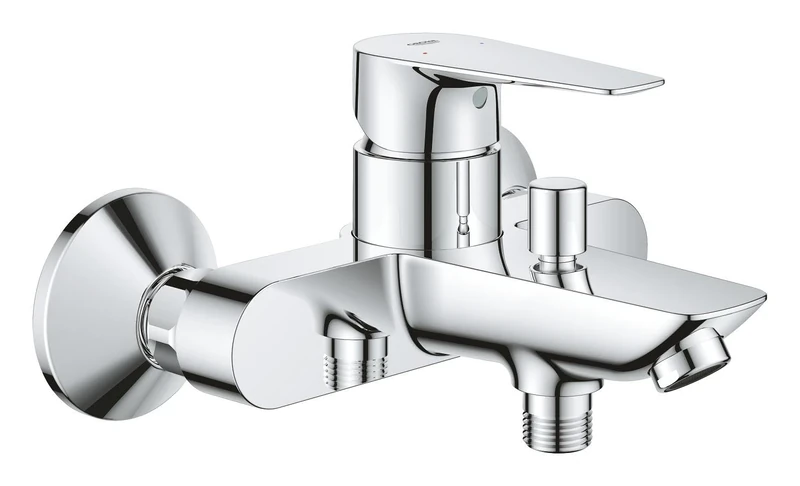 GROHE Start Edge - Wall Mounted Exposed Bath Mixer Tap (Metal Lever, 35 mm Ceramic Cartridge, Water Saving Adjustable Flow Rate Limiter, Eco-Override-Stop, Scalding Protection), Chrome, 24198001