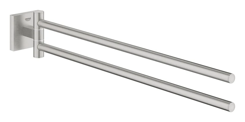 GROHE Start Cube Towel Bar – Wall Mounted Towel Holder with 2 Swivel Arms (Metal, Concealed Fastening, Including Screws and Dowels, Durable Sparkling Sheen), Size 438 mm, Stainless Steel, 40976DC0