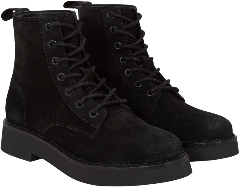 Tommy Jeans Women's Tjw Lace Up Boot Suede En0en02287 Mid Boot, Black, 4 UK