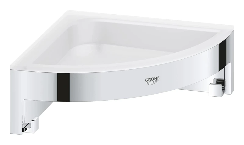 GROHE Start Cube Corner Shower Basket – Bathroom Wall Mounted Corner Shelf (Metal and Plastic, Including Screws and Dowels), Size 160 mm, Extra easy to fit with GROHE QuickGlue, Chrome, 41106000