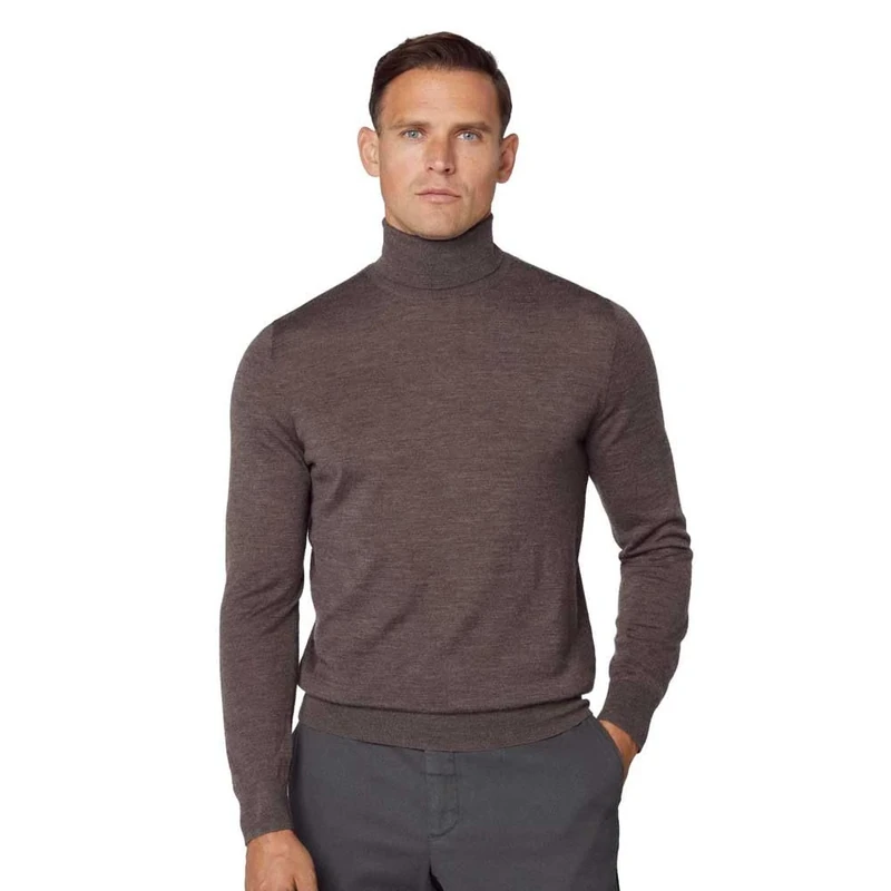 Hackett London Men's Merino Cash Mix ROLL Pullover Sweater, Brown (Bark), M