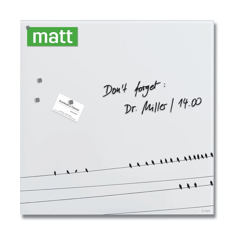 SIGEL GL274 Artverum Magnetic Glass Board, birds White, 48 x 48 cm, safety Glass