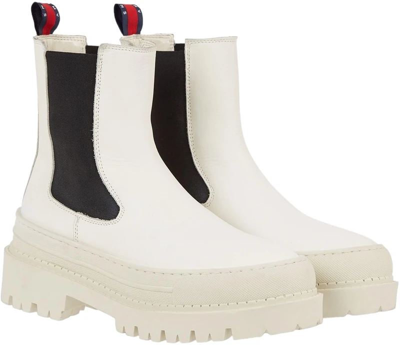 Tommy Jeans Women Chelsea Boot Foxing Leather, Off-White (Rich Cream), 3.5 UK