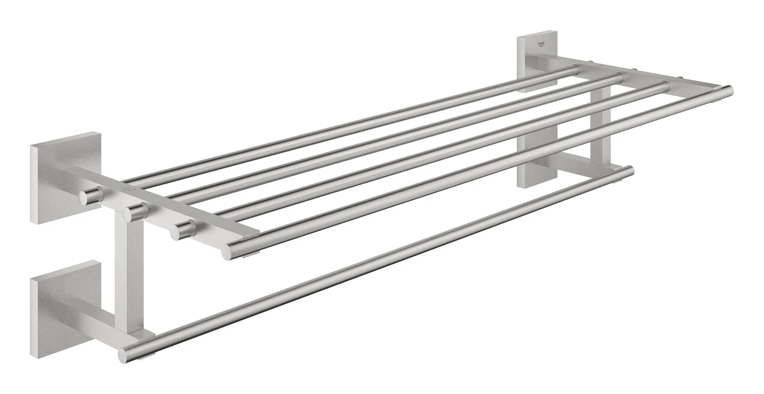GROHE Start Cube Multi Towel Rack – Bathroom Wall Mounted Towel Shelf and Rail (Metal, Concealed Fastening, Including Screws and Dowels), Size 60 cm, Stainless Steel, 41099DC0